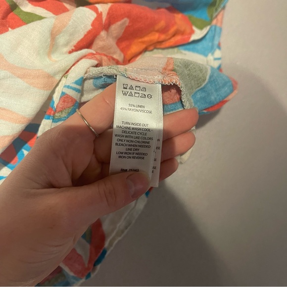 C&C California Linen Bright Multicolor Floral Croche Babydoll Tunic Medium - Picture 7 of 10